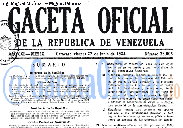 Gaceta Oficial 33005 del 22 Junio 1984