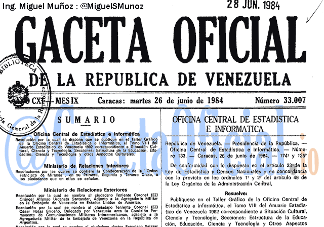 Gaceta Oficial 33007 del 26 Junio 1984