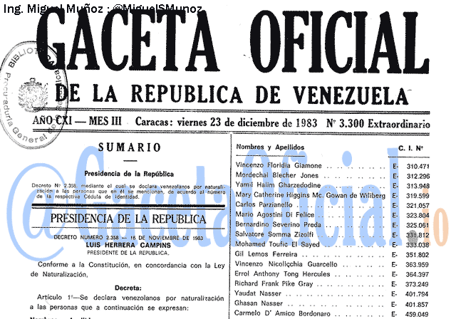 Gaceta Oficial 3300 del 23 Diciembre 1983