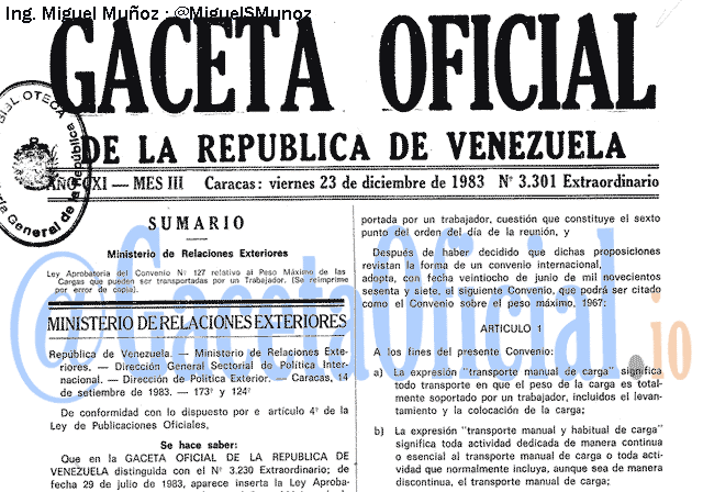 Gaceta Oficial 3301 del 23 Diciembre 1983