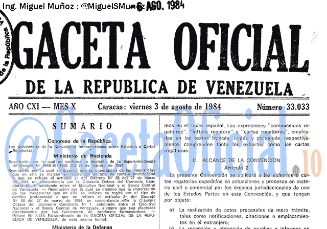 Gaceta Oficial 33033 del 3 Agosto 1984