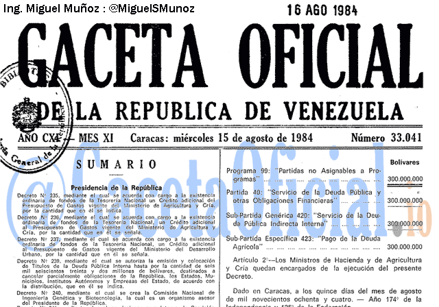 Gaceta Oficial 33041 del 15 Agosto 1984