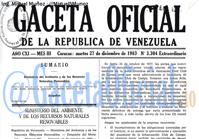 Gaceta Oficial 3304 del 27 Diciembre 1983