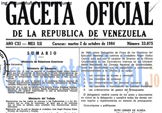 Gaceta Oficial 33075 del 2 Octubre 1984