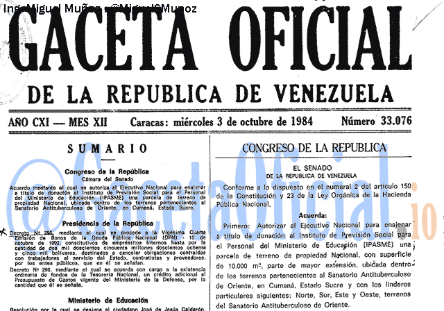 Gaceta Oficial 33076 del 3 Octubre 1984