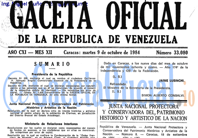 Gaceta Oficial 33080 del 9 Octubre 1984