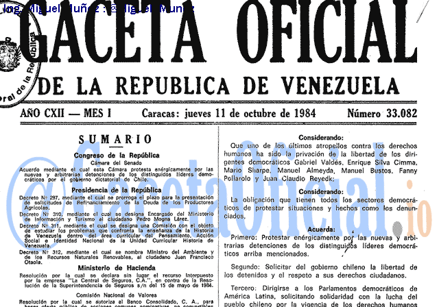 Gaceta Oficial 33082 del 11 Octubre 1984