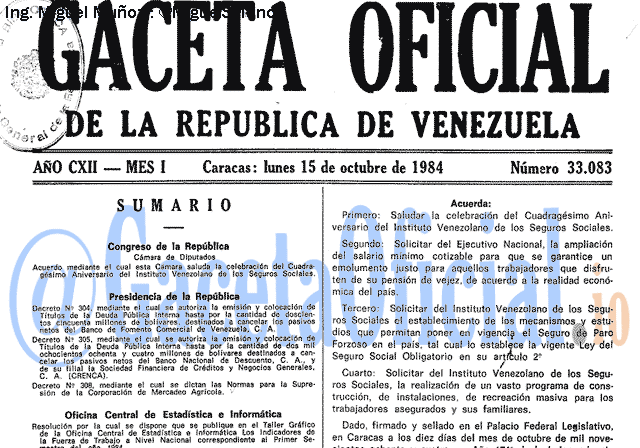 Gaceta Oficial 33083 del 15 Octubre 1984