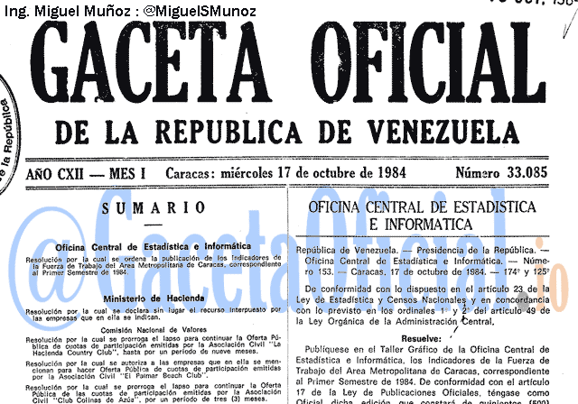 Gaceta Oficial 33085 del 17 Octubre 1984