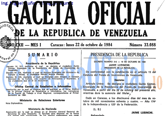 Gaceta Oficial 33088 del 22 Octubre 1984