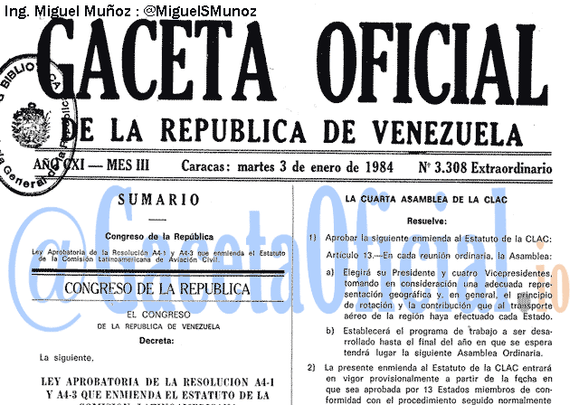 Gaceta Oficial 3308 del 3 Enero 1984