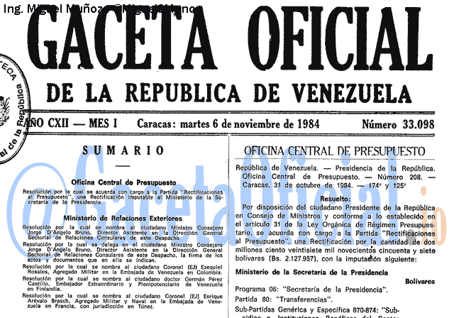 Gaceta Oficial 33098 del 6 Noviembre 1984