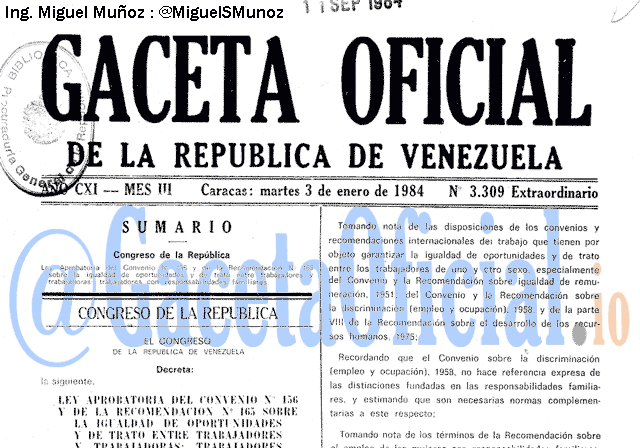 Gaceta Oficial 3309 del 3 Enero 1984