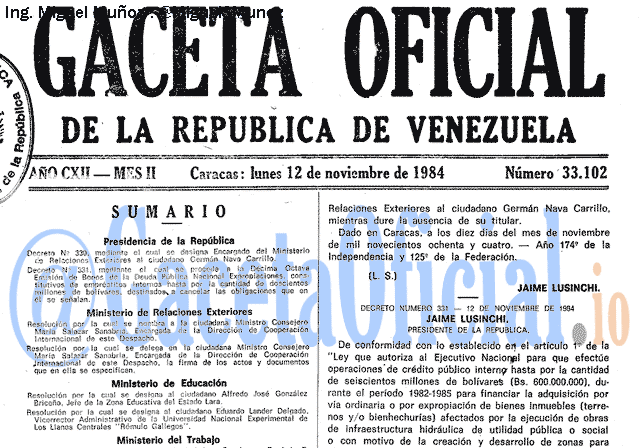 Gaceta Oficial 33102 del 12 Noviembre 1984