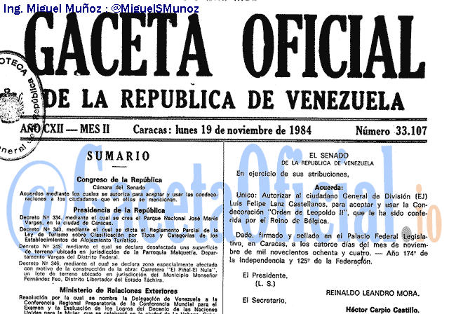 Gaceta Oficial 33107 del 19 Noviembre 1984