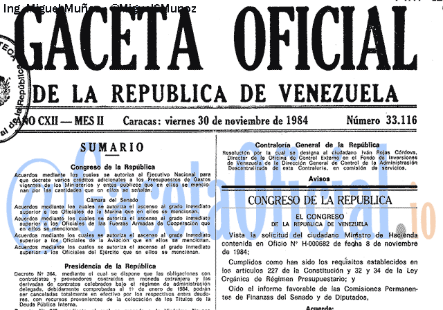 Gaceta Oficial 33116 del 30 Noviembre 1984