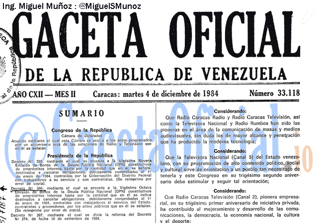 Gaceta Oficial 33118 del 4 Diciembre 1984