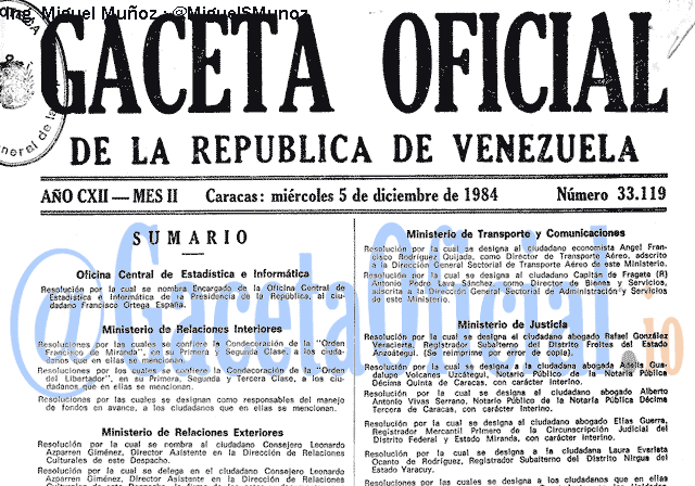 Gaceta Oficial 33119 del 5 Diciembre 1984