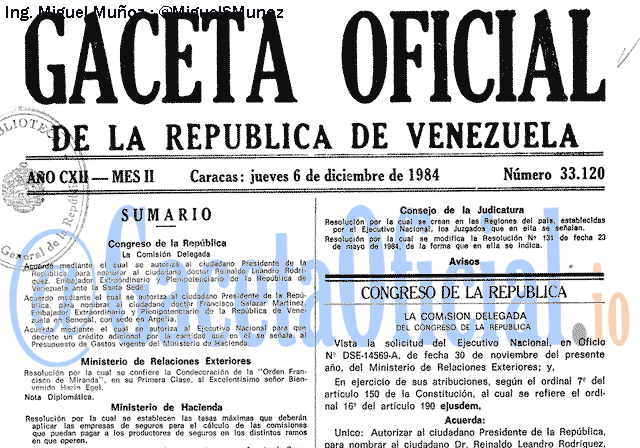 Gaceta Oficial 33120 del 6 Diciembre 1984