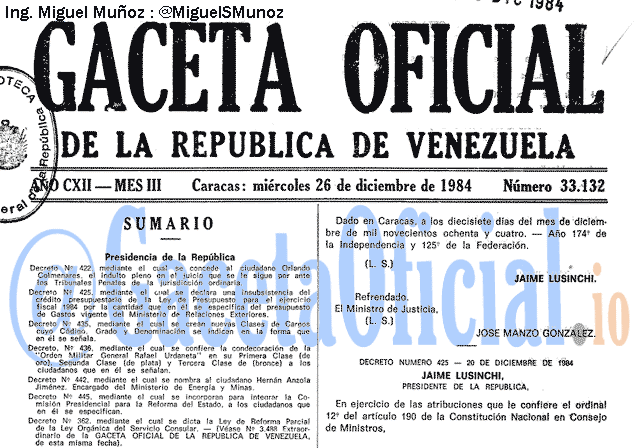 Gaceta Oficial 33132 del 26 Diciembre 1984