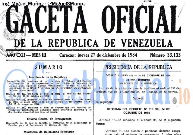 Gaceta Oficial 33133 del 27 Diciembre 1984