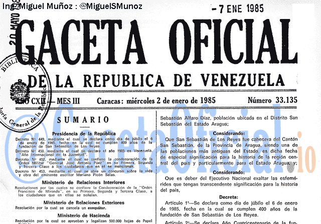Gaceta Oficial 33135 del 2 Enero 1985