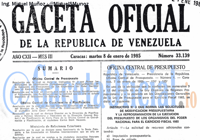 Gaceta Oficial 33139 del 8 Enero 1985