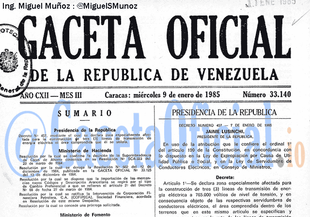Gaceta Oficial 33140 del 9 Enero 1985