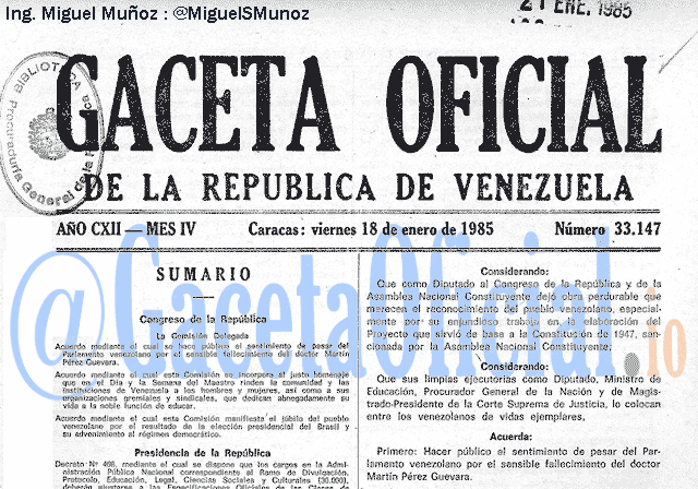 Gaceta Oficial 33147 del 18 Enero 1985