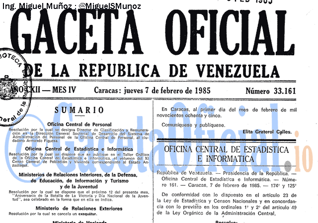 Gaceta Oficial 33161 del 7 Febrero 1985