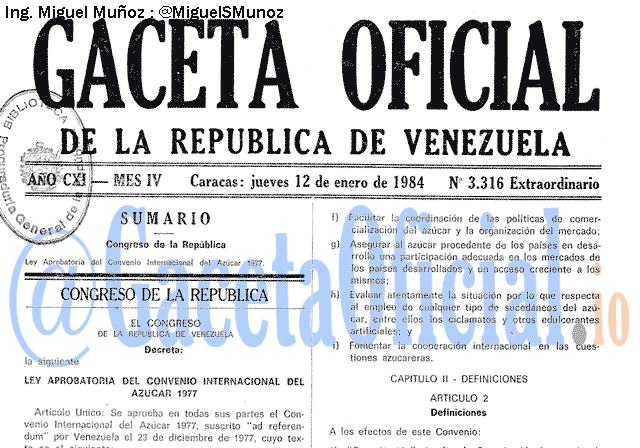 Gaceta Oficial 3316 del 12 Enero 1984