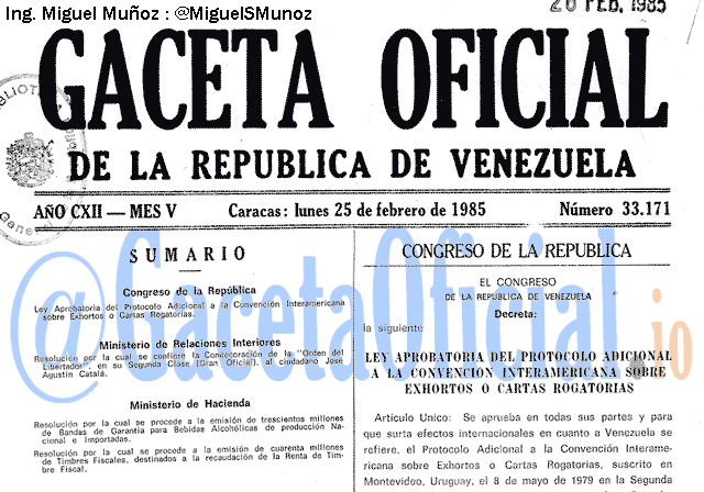 Gaceta Oficial 33171 del 25 Febrero 1985