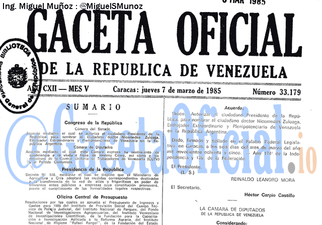 Gaceta Oficial 33179 del 7 Marzo 1985