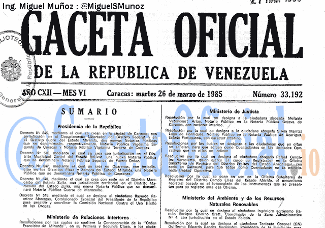 Gaceta Oficial 33192 del 26 Marzo 1985