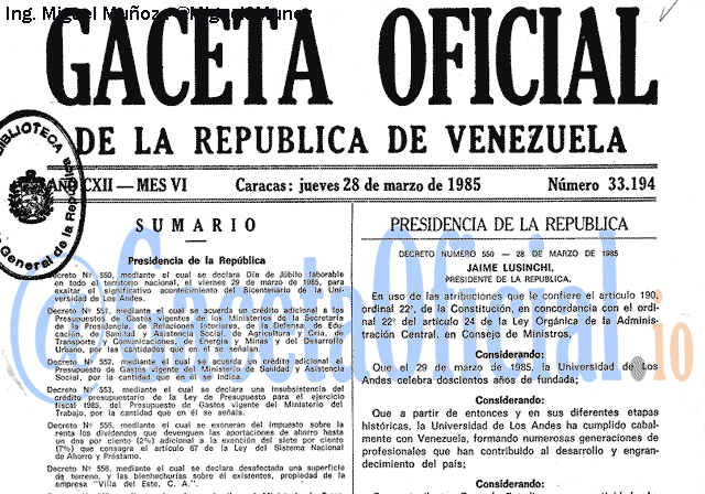 Gaceta Oficial 33194 del 28 Marzo 1985