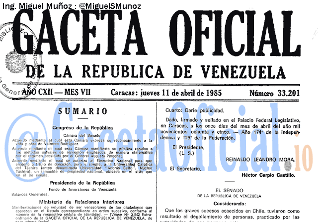 Gaceta Oficial 33201 del 11 Abril 1985