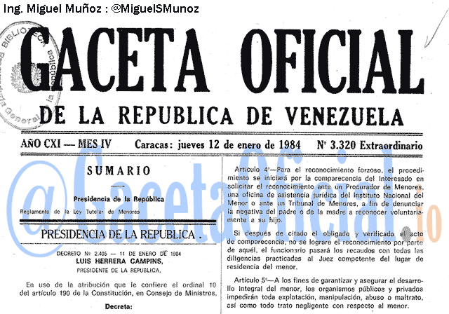 Gaceta Oficial 3320 del 12 Enero 1984