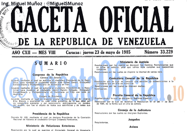 Gaceta Oficial 33229 del 23 Mayo 1985