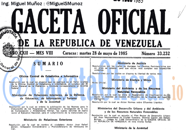 Gaceta Oficial 33232 del 28 Mayo 1985