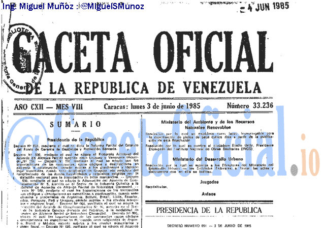Gaceta Oficial 33236 del 3 Junio 1985