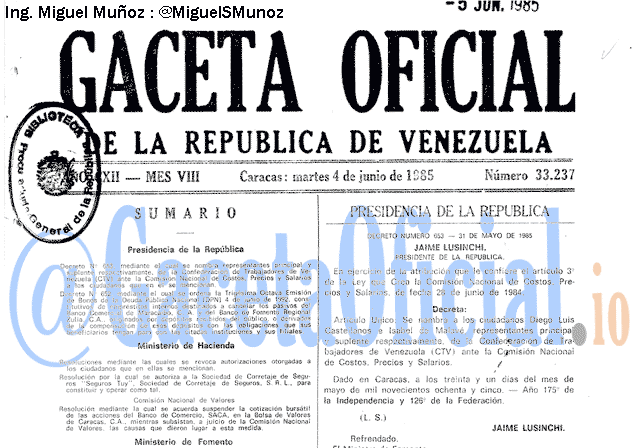 Gaceta Oficial 33237 del 4 Junio 1985