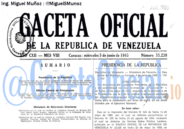 Gaceta Oficial 33238 del 5 Junio 1985