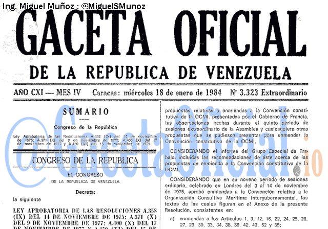 Gaceta Oficial 3323 del 18 Enero 1984