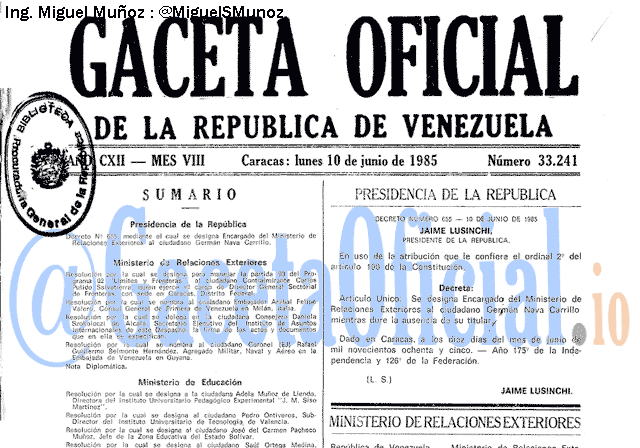 Gaceta Oficial 33241 del 10 Junio 1985