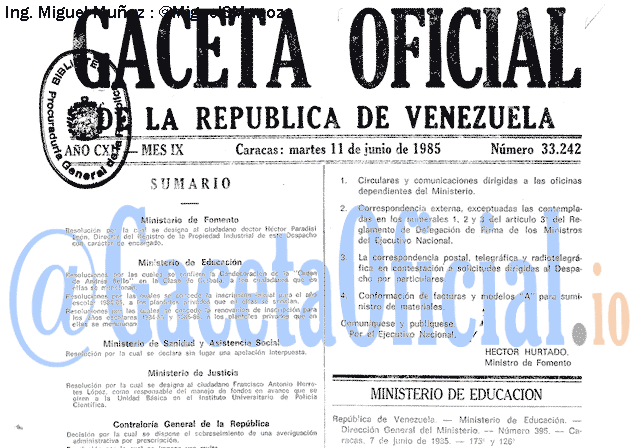 Gaceta Oficial 33242 del 11 Junio 1985