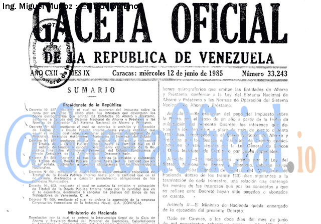 Gaceta Oficial 33243 del 12 Junio 1985