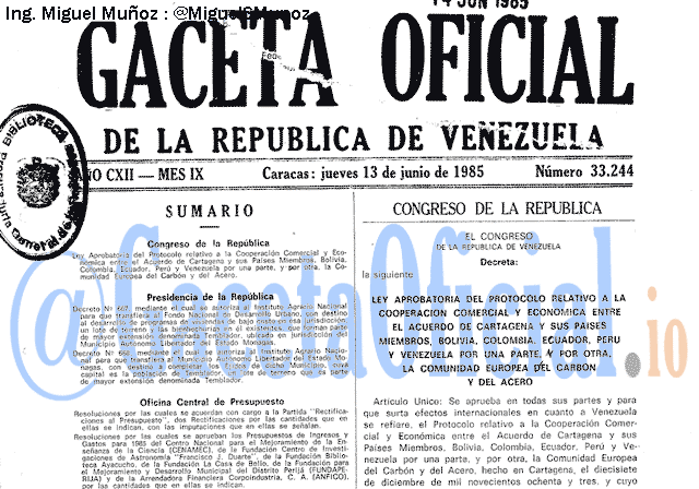 Gaceta Oficial 33244 del 13 Junio 1985