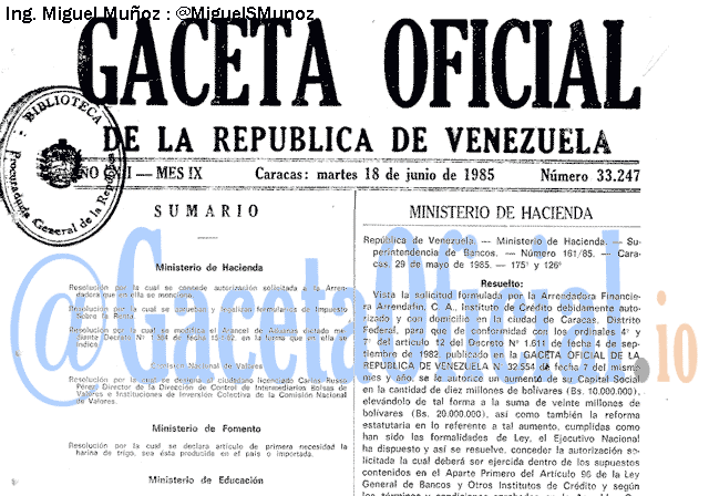 Gaceta Oficial 33247 del 18 Junio 1985