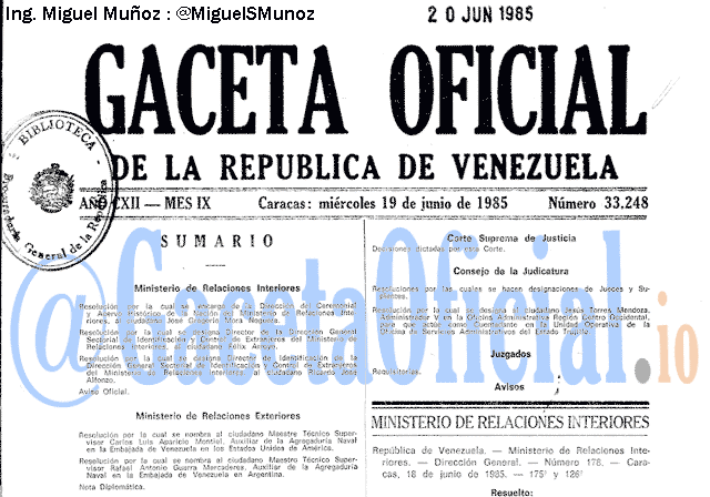 Gaceta Oficial 33248 del 19 Junio 1985
