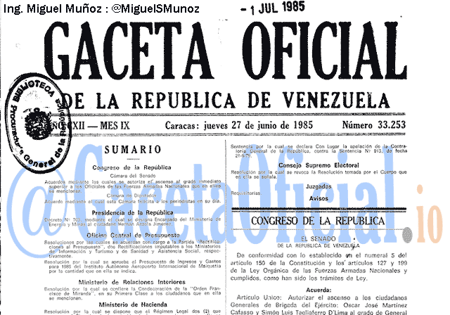 Gaceta Oficial 33253 del 27 Junio 1985